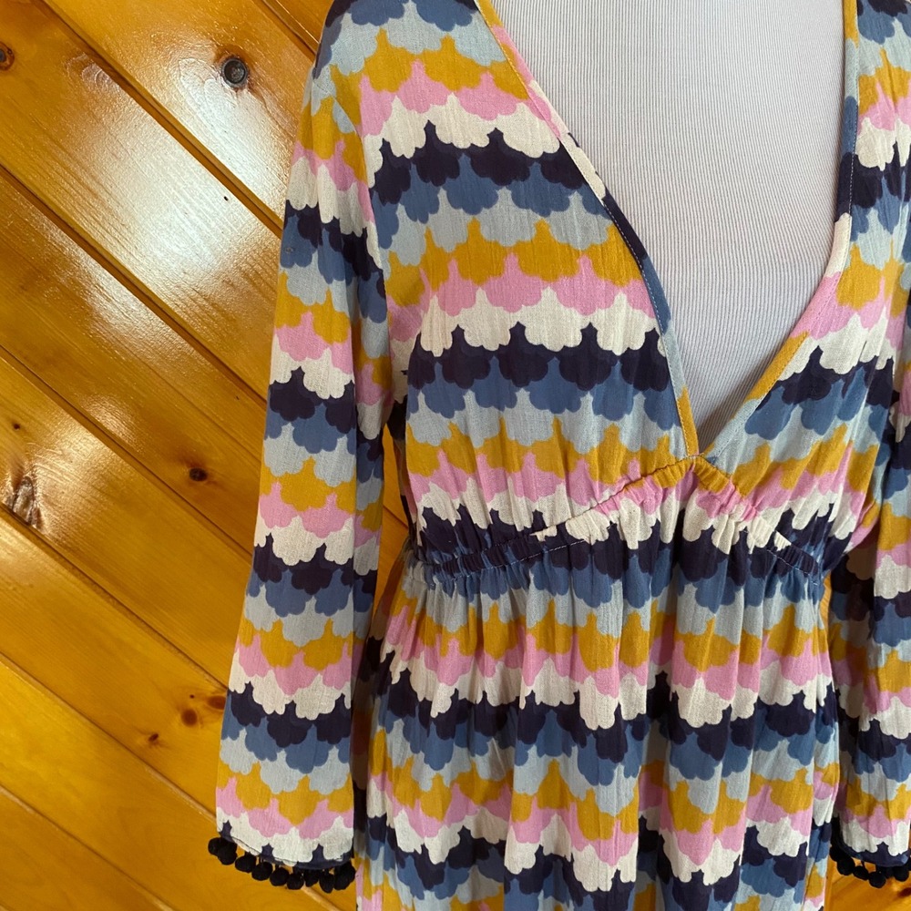 Boden Women's Multicolor Stripe Cloud Print Beach Cotton Dress M gauzy - Picture 2 of 7